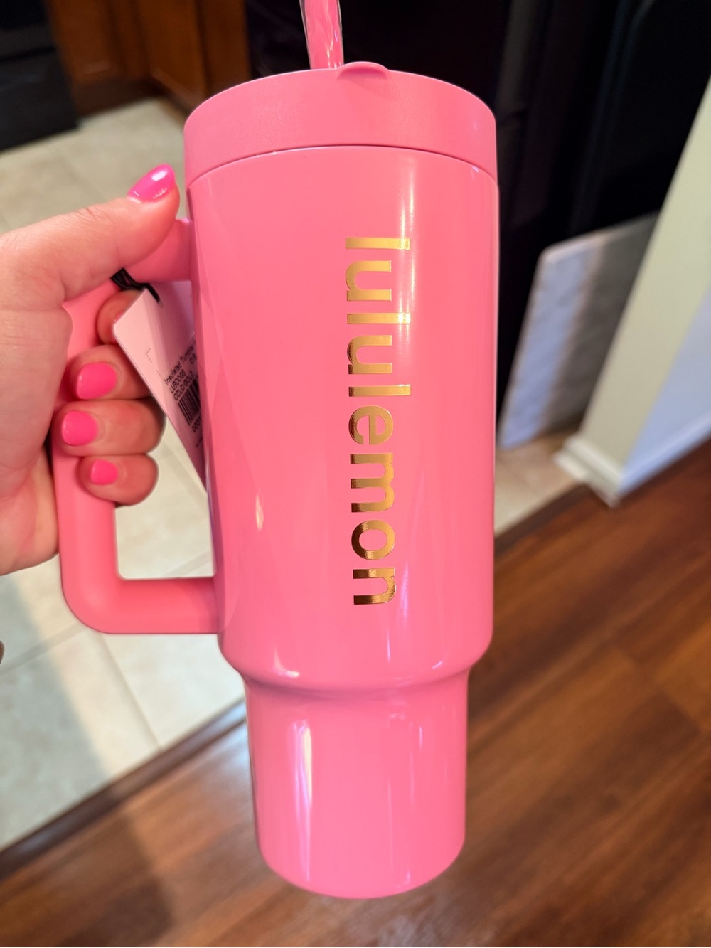 lululemon athletica Pink Stainless Travel Mug with Gold Logo